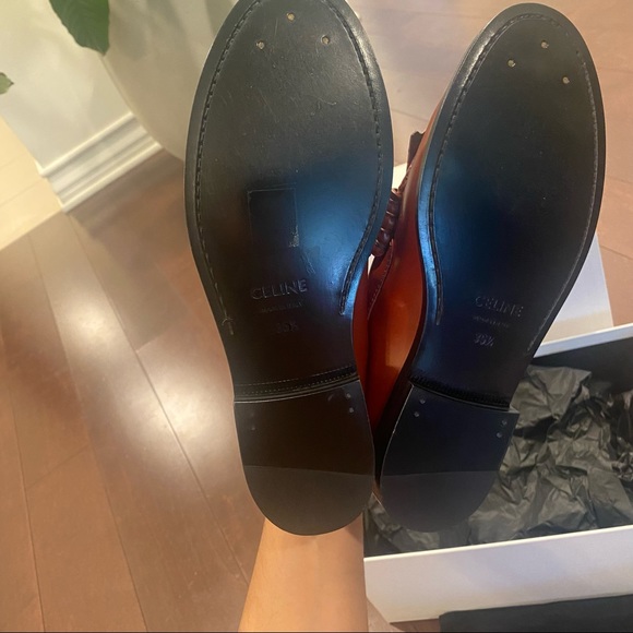 Celine Luco Polished Maillons Triomphe Moccasin Loafers Brown White - size 35.5 - Picture 10 of 13